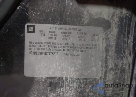 2017 Chevrolet Cruze Lt Auto z USA, uszkodzony, nr VIN 1G1BE5SM0H7178297